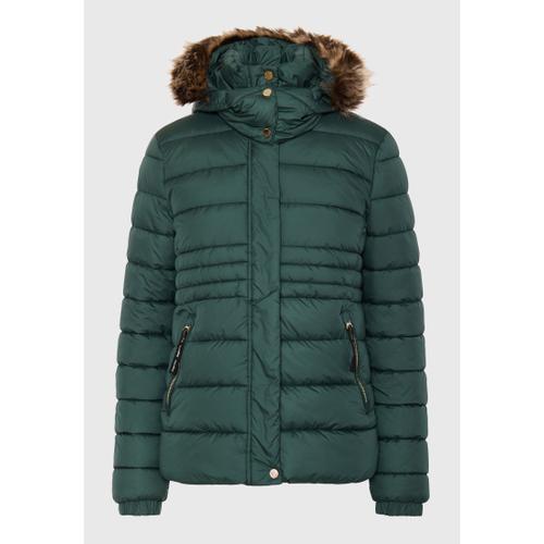 Women's Quilted Puffer Jacket with Detachable Faux Fur Hood