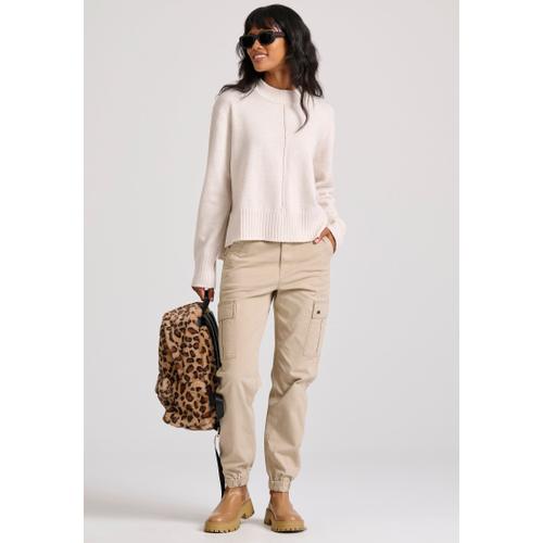 Women's Relaxed Fit Crew Neck Sweater with Rib Knit Finishes