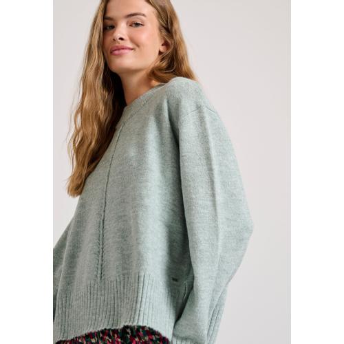Women's Relaxed Fit Crew Neck Sweater with Rib Knit Finishes