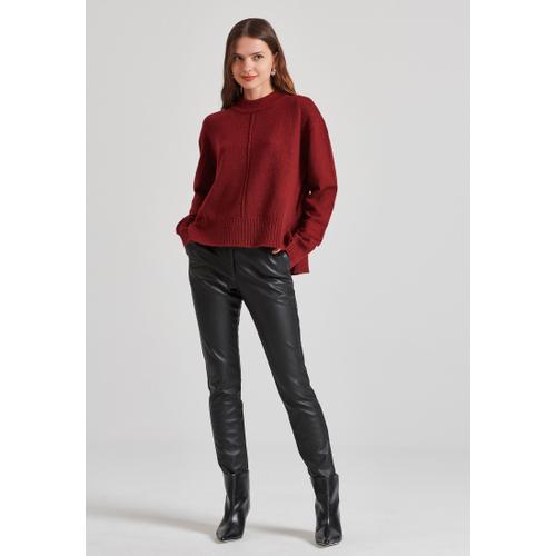 Women's Relaxed Fit Crew Neck Sweater with Rib Knit Finishes