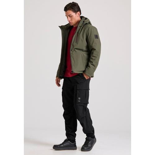 Men's Light-Padded Softshell Hooded Jacket with Zippered Pockets