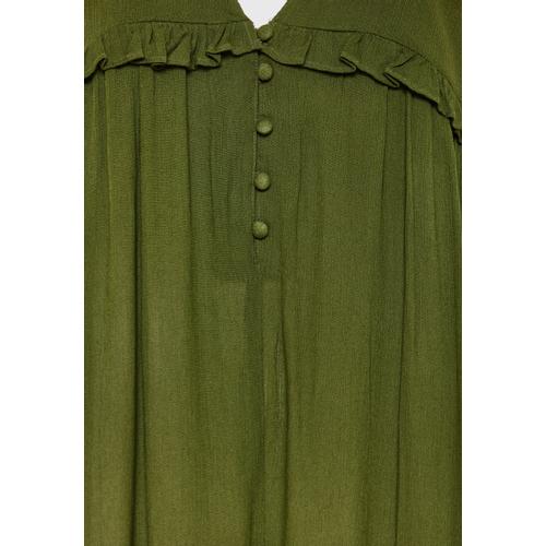 Women’s Artificial Jumpsuit with Ruffles, Low V-Neck & Button Fly Closure