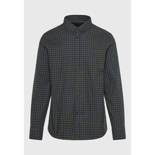 Men's Plaid Shirt with Chest Pocket and Button-Down Collar