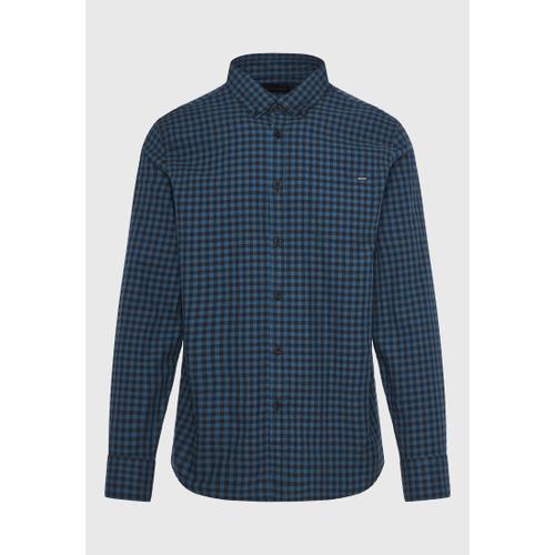 Men's Plaid Shirt with Chest Pocket and Button-Down Collar