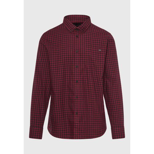Men's Plaid Shirt with Chest Pocket and Button-Down Collar