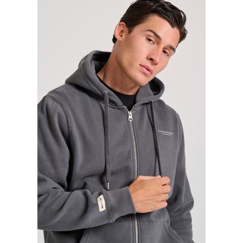 Men's Zip-Up Hoodie with Drawstring Hood and Chest Logo