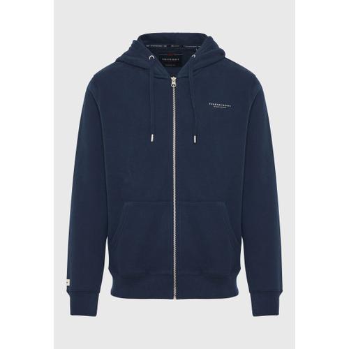 Men's Zip-Up Hoodie with Drawstring Hood and Chest Logo