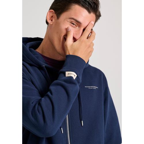 Men's Zip-Up Hoodie with Drawstring Hood and Chest Logo