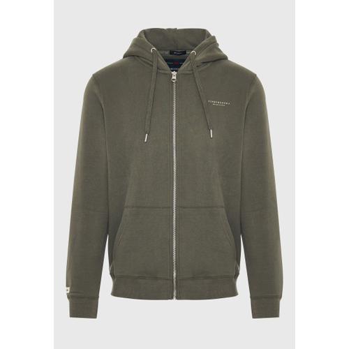 Men's Zip-Up Hoodie with Drawstring Hood and Chest Logo