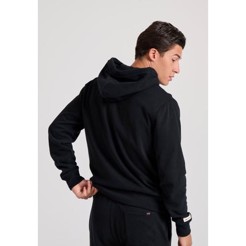 Men's Zip-Up Hoodie with Drawstring Hood and Chest Logo