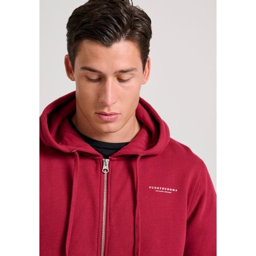 Men's Zip-Up Hoodie with Drawstring Hood and Chest Logo