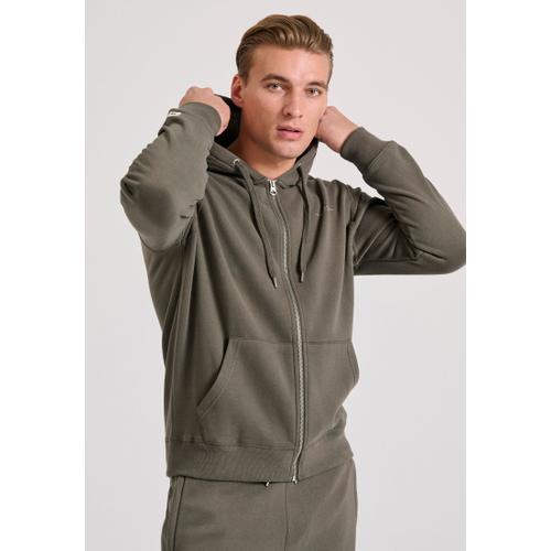 Men's Zip-Up Hoodie with Drawstring Hood and Chest Logo