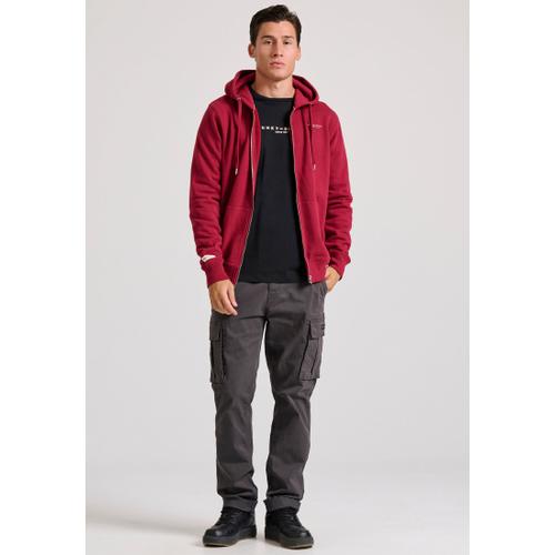 Men's Zip-Up Hoodie with Drawstring Hood and Chest Logo