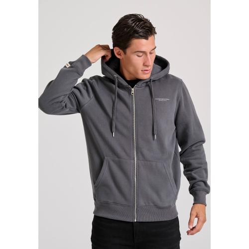 Men's Zip-Up Hoodie with Drawstring Hood and Chest Logo