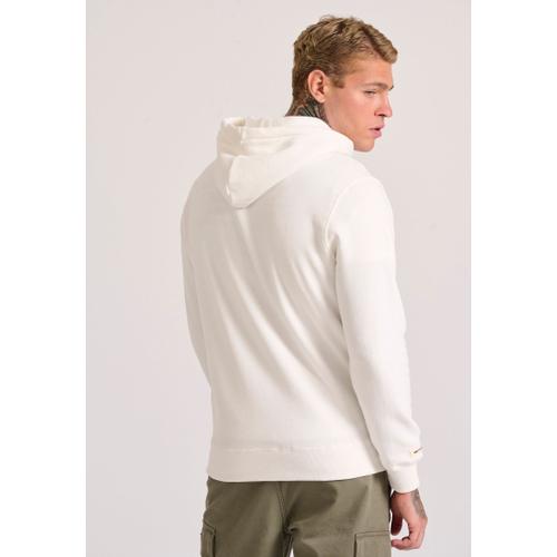 Men's Zip-Up Hoodie with Drawstring Hood and Chest Logo