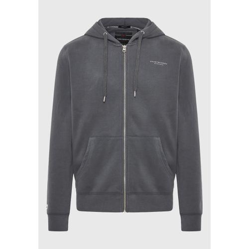 Men's Zip-Up Hoodie with Drawstring Hood and Chest Logo