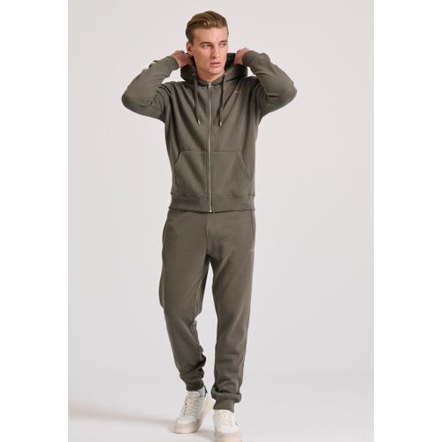 Men's Zip-Up Hoodie with Drawstring Hood and Chest Logo