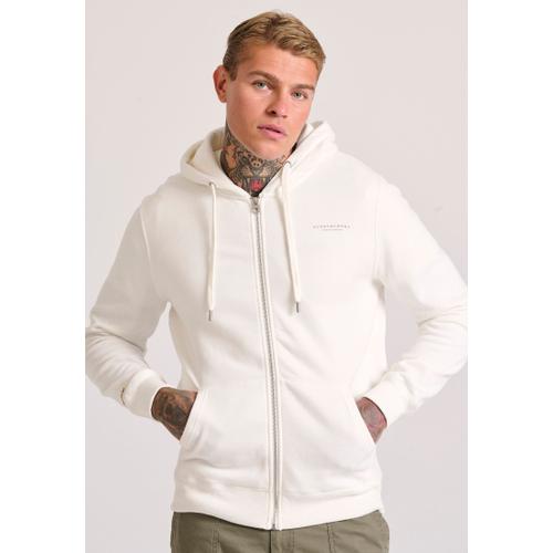 Men's Zip-Up Hoodie with Drawstring Hood and Chest Logo