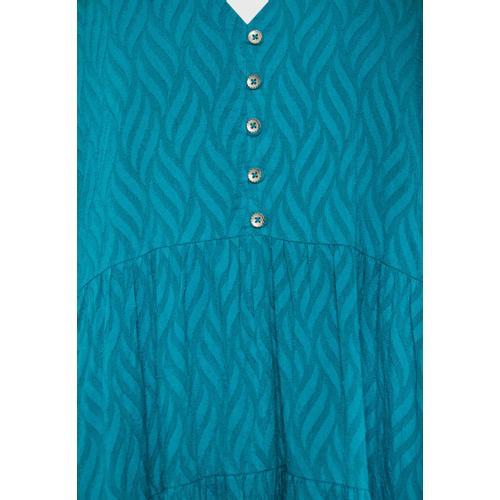 Women’s  Maxi Semi-Shirt Dress with Ruffles, Bouffant Sleeves and Low V-Neck