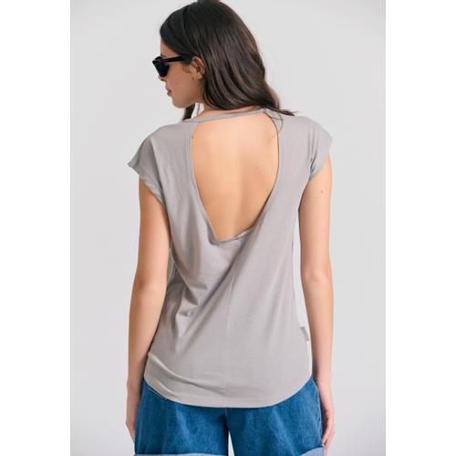 Women’s Crew Neck Top with Longer Back, Regular Fit and Text Artwork Design