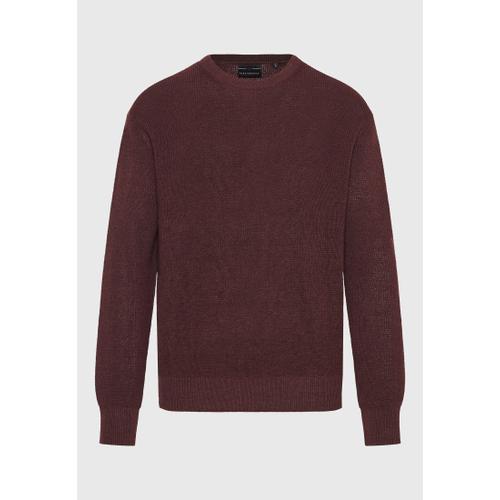 Men's Loose Fit Casual Sweater with Logo Badge, Rib Knit Finishes & Plain Pattern