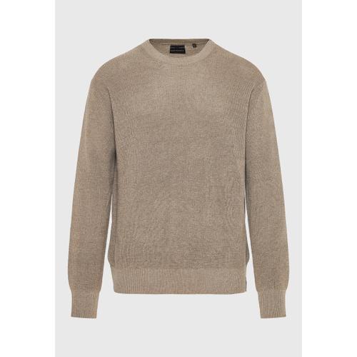 Men's Loose Fit Casual Sweater with Logo Badge, Rib Knit Finishes & Plain Pattern
