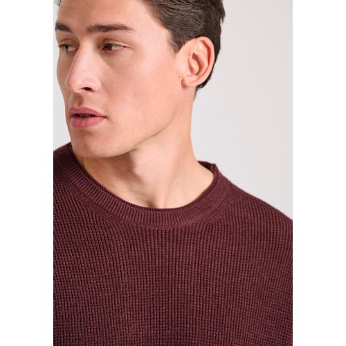 Men's Loose Fit Casual Sweater with Logo Badge, Rib Knit Finishes & Plain Pattern