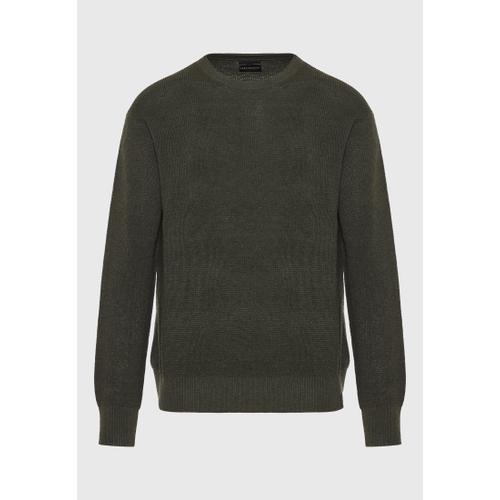 Men's Loose Fit Casual Sweater with Logo Badge, Rib Knit Finishes & Plain Pattern