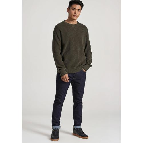 Men's Loose Fit Casual Sweater with Logo Badge, Rib Knit Finishes & Plain Pattern