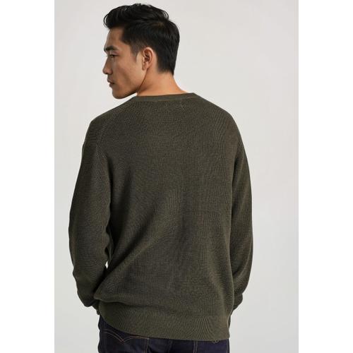 Men's Loose Fit Casual Sweater with Logo Badge, Rib Knit Finishes & Plain Pattern