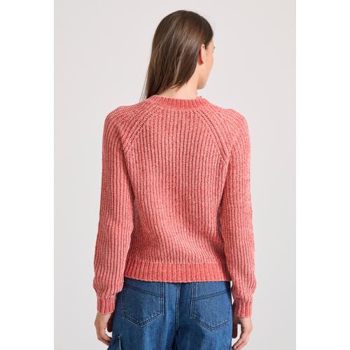 Women's Crew Neck Chenille Pullover with Logo Badge Above the Hem