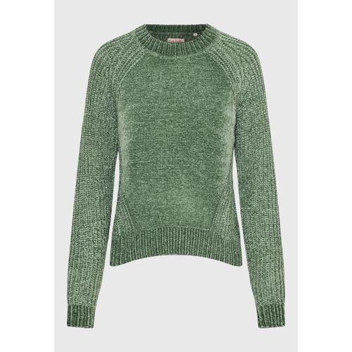 Women's Crew Neck Chenille Pullover with Logo Badge Above the Hem