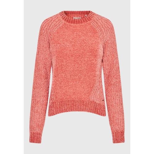 Women's Crew Neck Chenille Pullover with Logo Badge Above the Hem