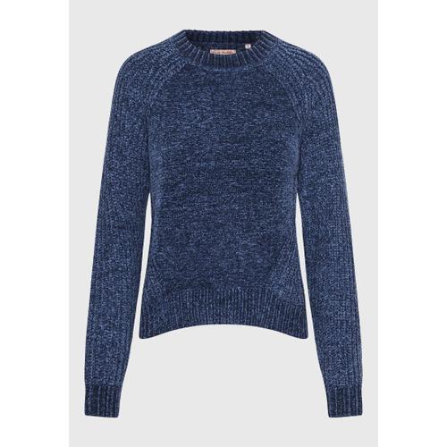 Women's Crew Neck Chenille Pullover with Logo Badge Above the Hem