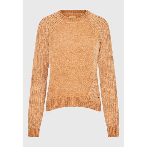 Women's Crew Neck Chenille Pullover with Logo Badge Above the Hem