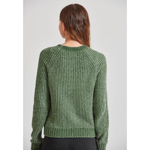 Women's Crew Neck Chenille Pullover with Logo Badge Above the Hem