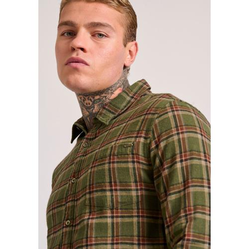 Men’s Flannel Plaid Shirt with Chest Pocket, Regular Fit & Classic Collar