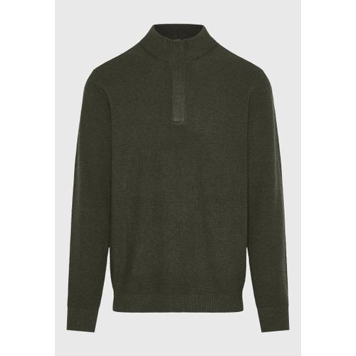 Men's Half-Zip Sweater with Button Placket Closure, Ribbed Finishes & Regular Fit