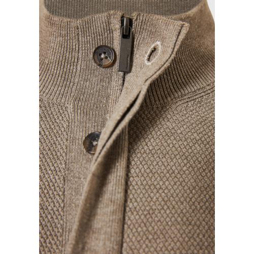 Men's Half-Zip Sweater with Button Placket Closure, Ribbed Finishes & Regular Fit