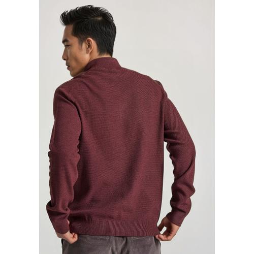Men's Half-Zip Sweater with Button Placket Closure, Ribbed Finishes & Regular Fit