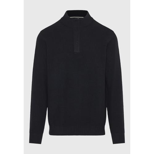 Men's Half-Zip Sweater with Button Placket Closure, Ribbed Finishes & Regular Fit