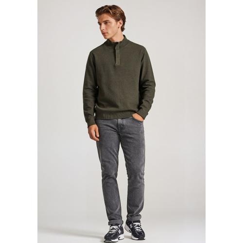 Men's Half-Zip Sweater with Button Placket Closure, Ribbed Finishes & Regular Fit