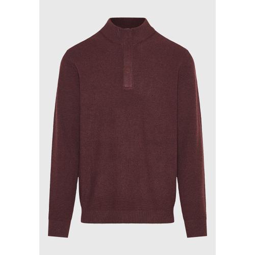 Men's Half-Zip Sweater with Button Placket Closure, Ribbed Finishes & Regular Fit