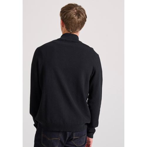 Men's Half-Zip Sweater with Button Placket Closure, Ribbed Finishes & Regular Fit