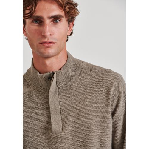 Men's Half-Zip Sweater with Button Placket Closure, Ribbed Finishes & Regular Fit