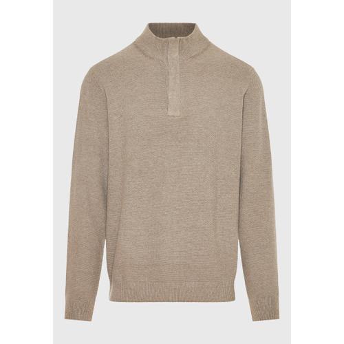 Men's Half-Zip Sweater with Button Placket Closure, Ribbed Finishes & Regular Fit