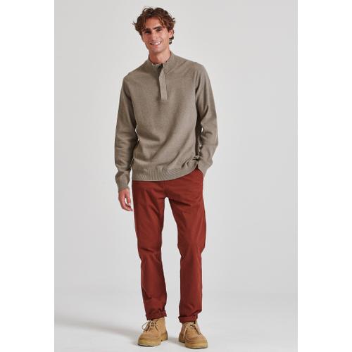 Men's Half-Zip Sweater with Button Placket Closure, Ribbed Finishes & Regular Fit