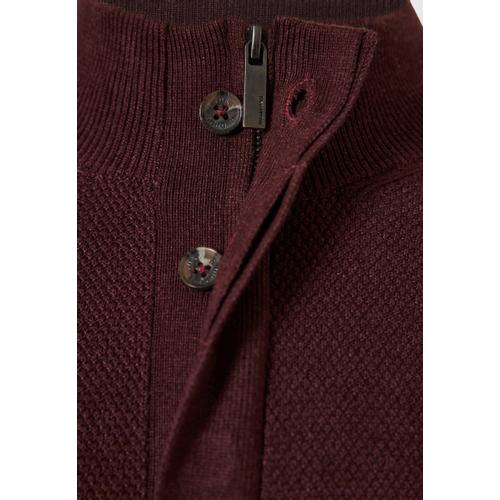 Men's Half-Zip Sweater with Button Placket Closure, Ribbed Finishes & Regular Fit