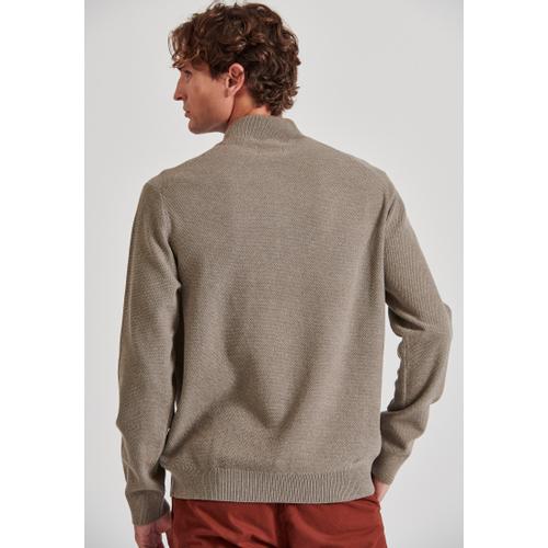 Men's Half-Zip Sweater with Button Placket Closure, Ribbed Finishes & Regular Fit