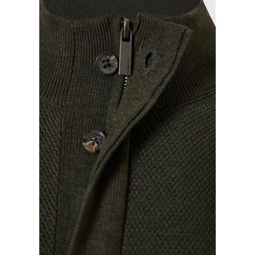 Men's Half-Zip Sweater with Button Placket Closure, Ribbed Finishes & Regular Fit